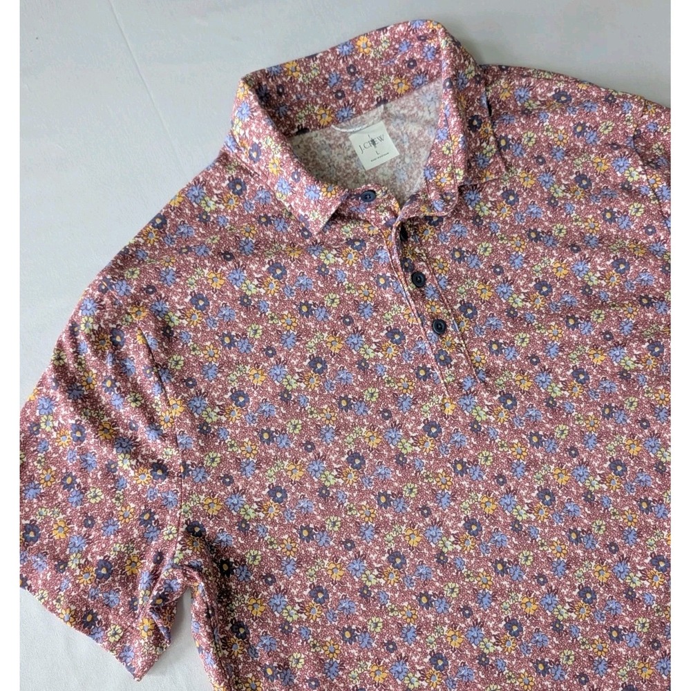 J.Crew Polo Shirt Mens Large Floral Print Short Sleeve Golf Coolmax
